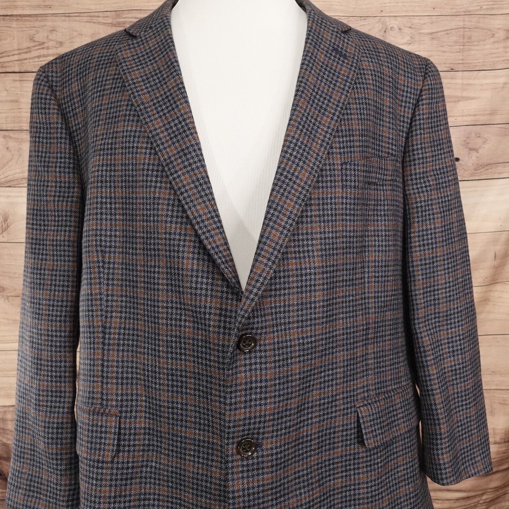 Stafford Sport Coat Mens 52R Blue Plaid Merino Wool Classic Fit 2 Button Notch